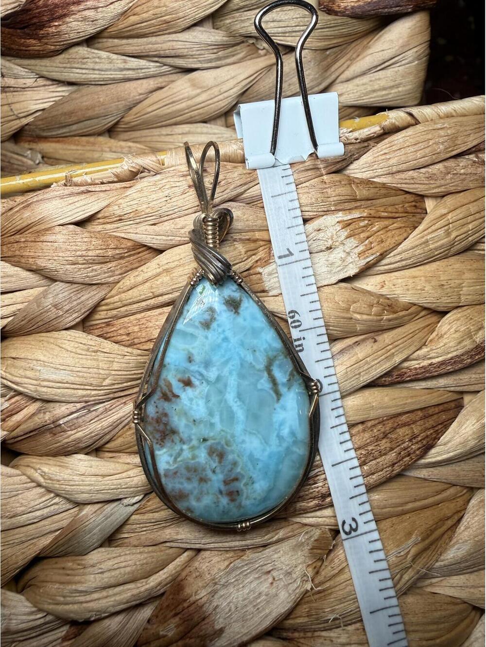 Teardrop Larimar Pendant with Wire Wrap